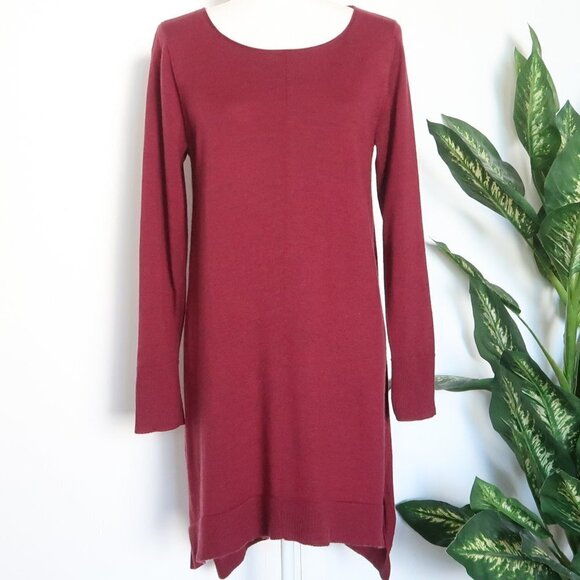 Eileen Fisher Burgundy Merino Wool Long Sleeve Pullover Sweater Dress Tunic M - Picture 9 of 9